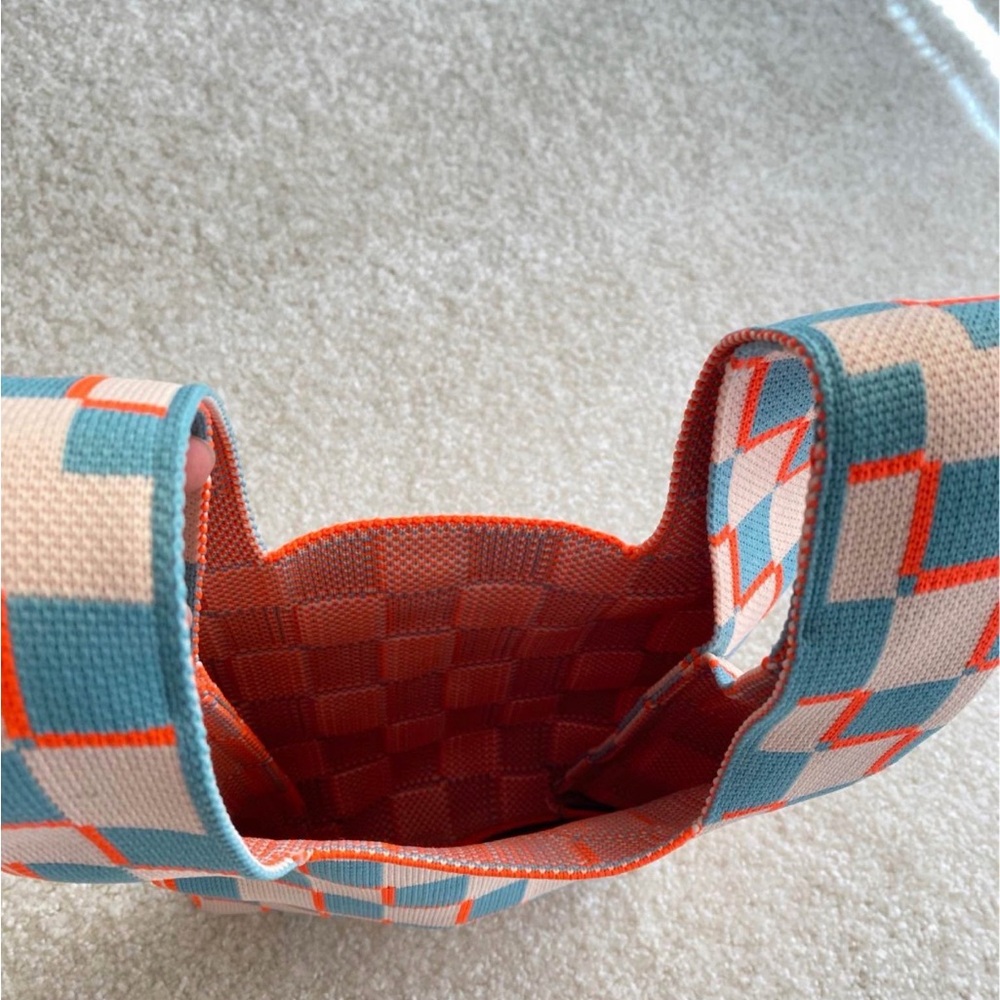 【brand new】Knit Tote Bag – Colorful Check Pattern - Picture 4 of 6